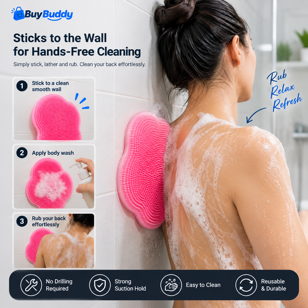 Body Scrubber & Back Brush – Gentle Deep Cleansing Bath Tool